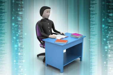 Tablo çalışma kitapları ile 3D adam  