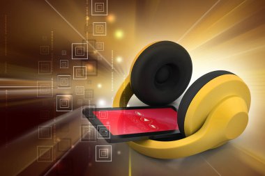 dijital arka plan üzerinde kulaklık ile modern smartphone 