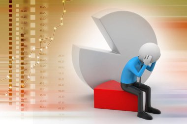 pasta grafiği parçası oturan 3d adam