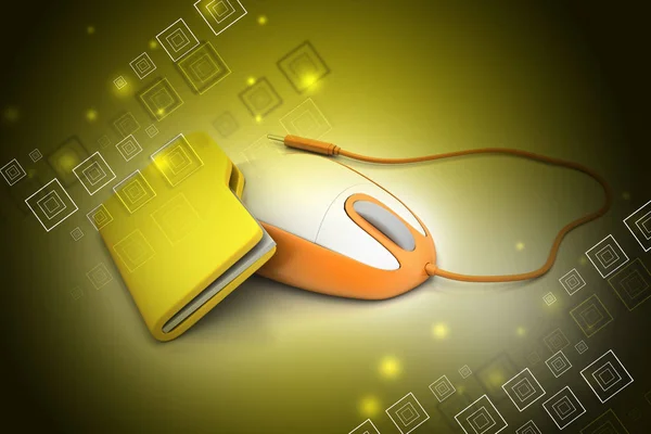 Computer mouse with file folder, technology concept