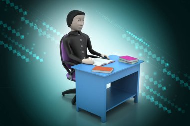 Tablo çalışma kitapları ile 3D adam  