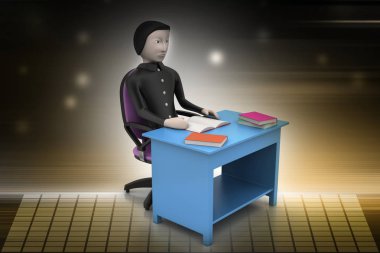 Tablo çalışma kitapları ile 3D adam  