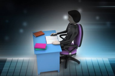 Tablo çalışma kitapları ile 3D adam  