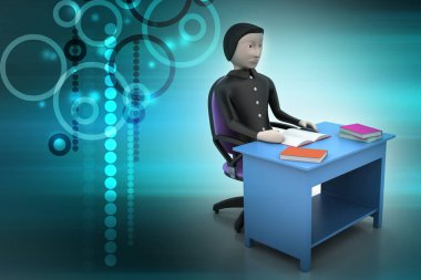 Tablo çalışma kitapları ile 3D adam  