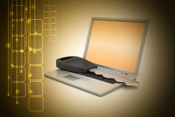 3d illustration of laptop on key