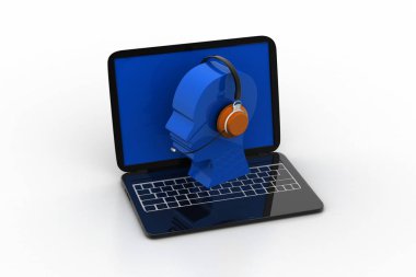 Beyaz arka plandaki dizüstü bilgisayarda arama merkezi simgesi