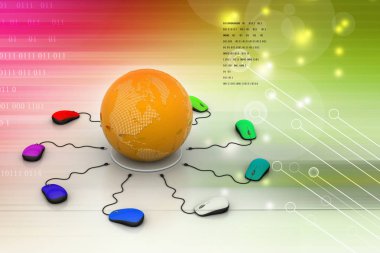 Bilgisayar farelerinin 3d illüstrasyon dünya çapında bağlı 