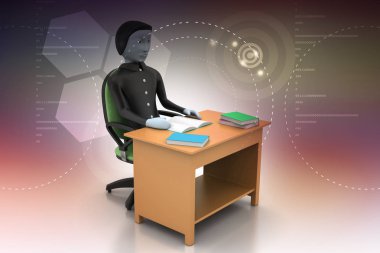 Çalışan veya çalışan kavramı. 3D renk işareti. 