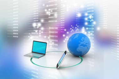 Global ağ ve internet iletişim konseptinin 3d illüstrasyon 