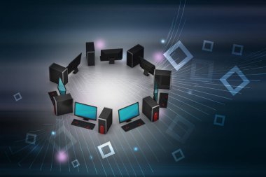 Renkli arka planda kişisel bilgisayar