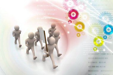 3D iş takım kavramı. Soyut illüstrasyon