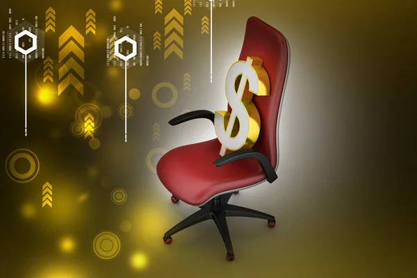 3D illustration of Dollar sign sitting the executive chair