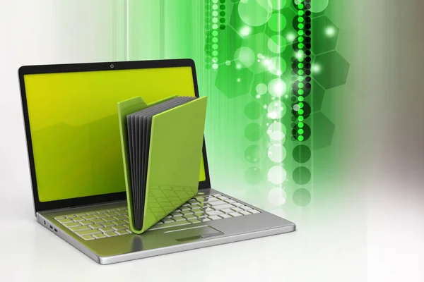 3D illustration of Laptop with file folder
