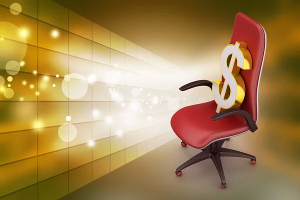 3D illustration of Dollar sign sitting the executive chair