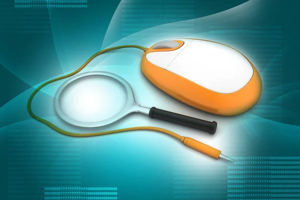 3d illustration of Search Concept. Magnifying Glass with Computer mouse