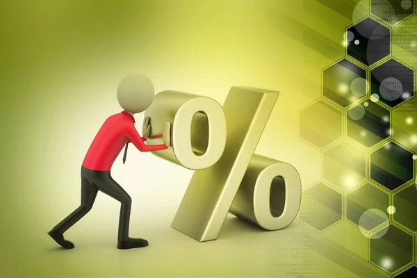 Illustration Man Pushing Percent Sign — Stock Photo, Image