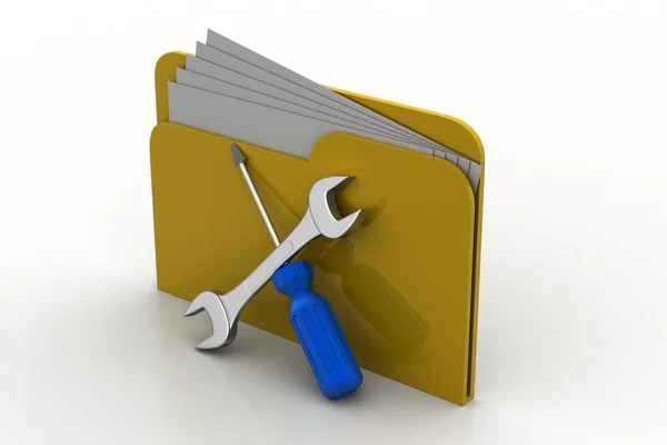 Folder Wrench Screwdriver White Background — Stock Photo, Image
