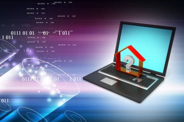 Açık dizüstü bilgisayar. Renk arka plan üzerinde Web kavramı