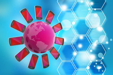 Dünya çapında Akıllı telefon 3d illüstrasyon 