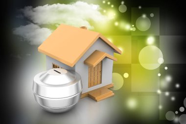 renk arka plan üzerinde 3D Emlak iş kavramı illüstrasyon