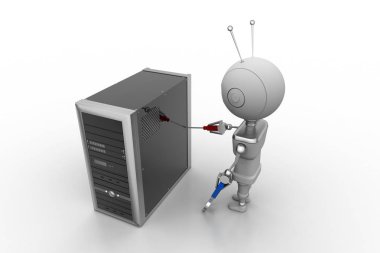 Beyaz arka planda Pc ile Robot
