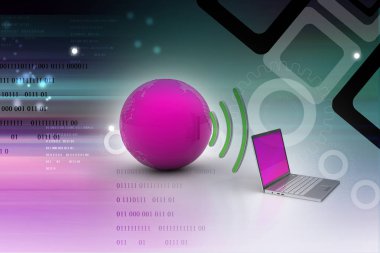 Dünya ile dizüstü bilgisayarlar kablosuz bağlantı 3d illüstrasyon