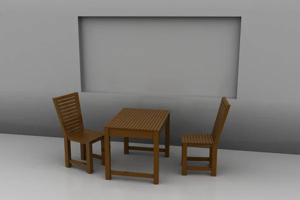 Stühle Und Tisch Auf Weißem Hintergrund — Stockfoto