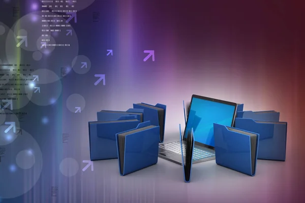 Ilustración 3d de Laptop con archivos — Foto de Stock