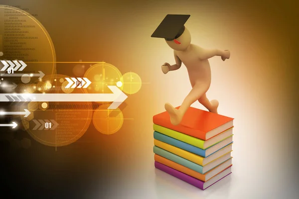3d illustration of Student with hat Jumping of joy holding diploma
