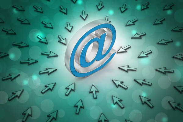 3D illustration of e-mail sign with mouse pointer