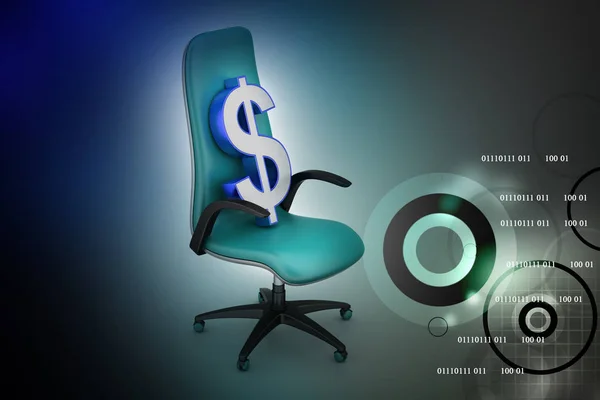 3D illustration of Dollar sign sitting the executive chair