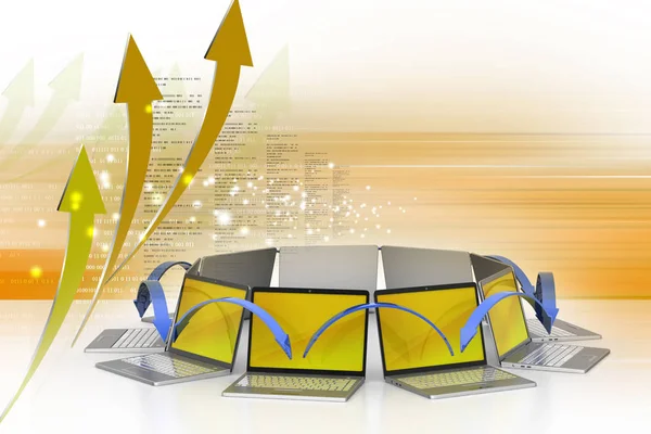 3d illustration of Laptop networking circle