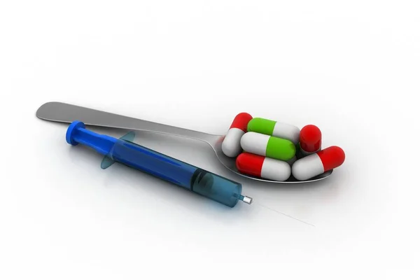Injektionsmedikament Mit Pillen Vor Weißem Hintergrund — Stockfoto
