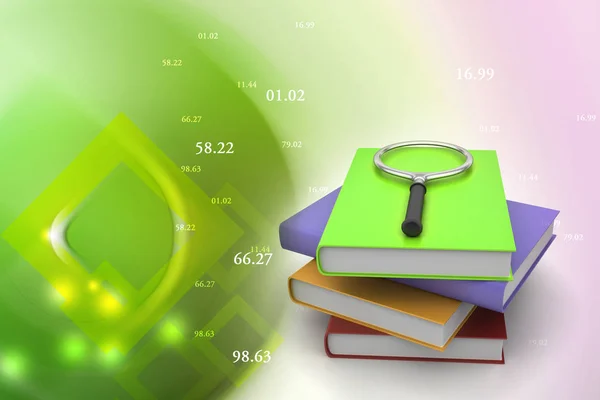3d illustration of Magnifying glass trying to find the right book