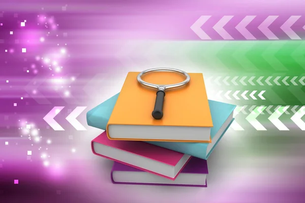 3d illustration of Magnifying glass trying to find the right book