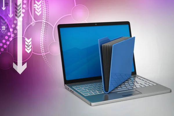 Ilustrasi Laptop 3d dengan berkas — Stok Foto