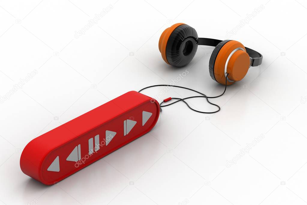 Play button with head phone in white background