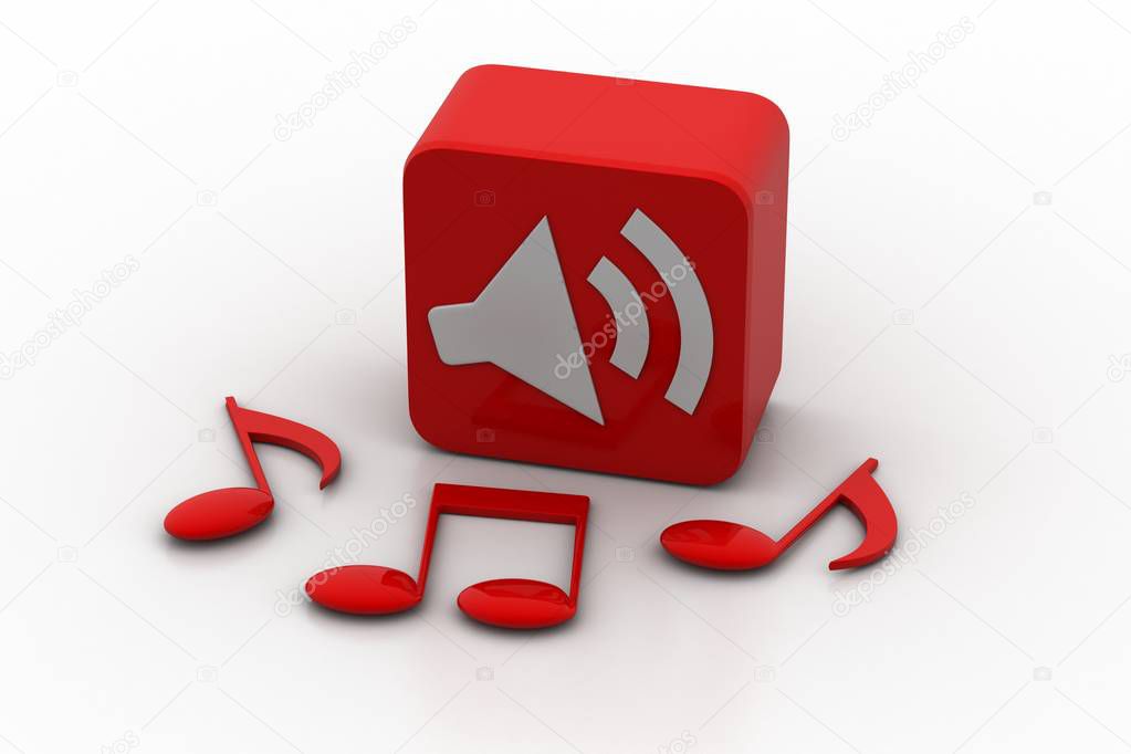 Music signs with sound button in white background
