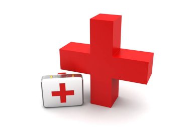 İlk yardım kiti ve çapraz 3d render