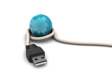 Beyaz arka planda izole edilmiş elektrik kablosu. Bağlantı kavramı