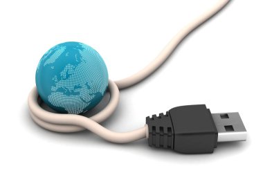 Beyaz arka planda izole edilmiş elektrik kablosu. Bağlantı kavramı