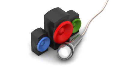 Beyaz arka planda hoparlörlü mikrofon