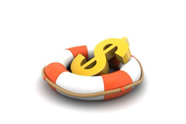 Beyaz arka planda dolar ile Yaşam bouy