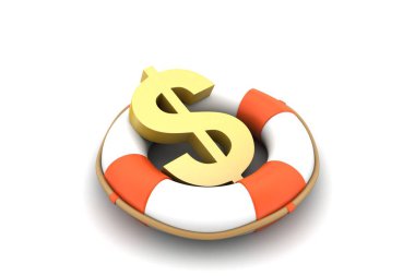 Beyaz arka planda dolar ile Yaşam bouy