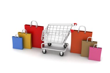 Beyaz arka planda 3d soyut alışveriş konsepti