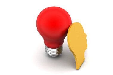 Ampul ile Man başkanı, beyaz arka planda yeni fikir kavramı