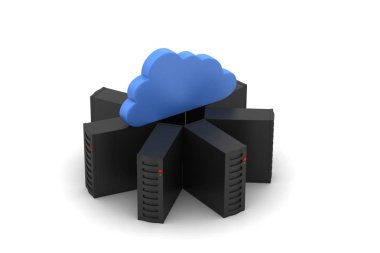 Beyaz arka planda bulut bilgi işlem konsepti