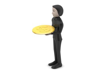 Beyaz arka planda dolar sikke ile 3d adam