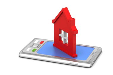 Beyaz arka planda akıllı telefon ile ev