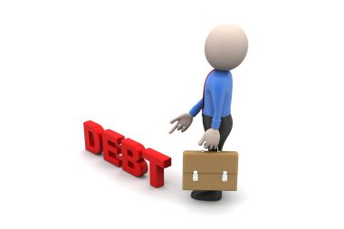 İşadamı ve borç işareti 3d render